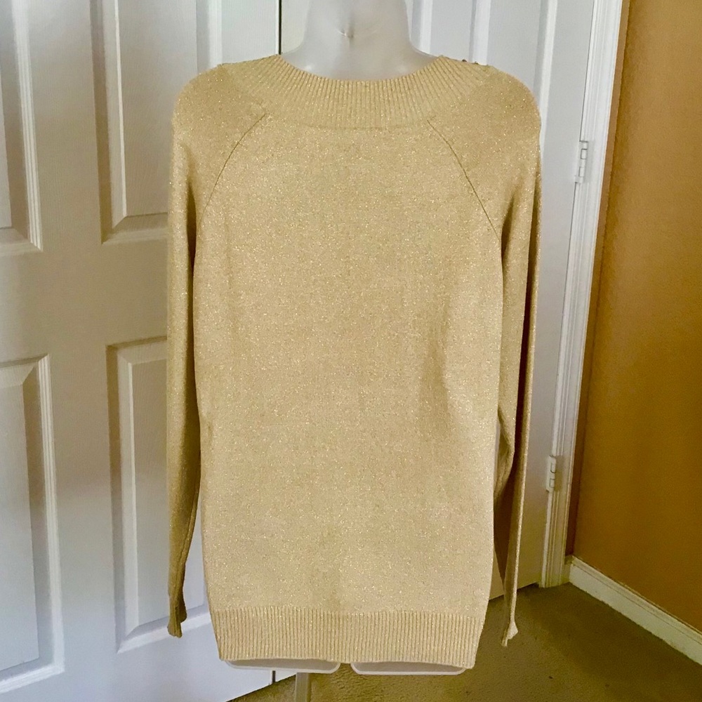 Jaclyn Smith Women’s Gold Metallic Sequins Sweater Party Winter Travel Sz Large - Picture 2 of 10